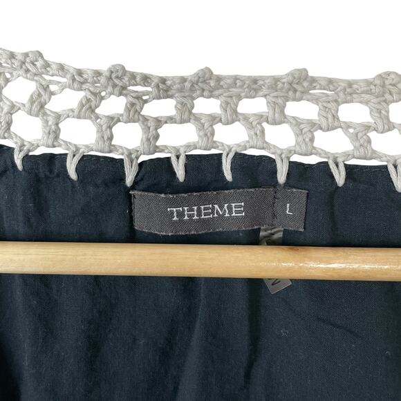 Theme Crochet Tunic Mini Dress Navy Blue Cap Sleeves Size Large - Picture 5 of 11